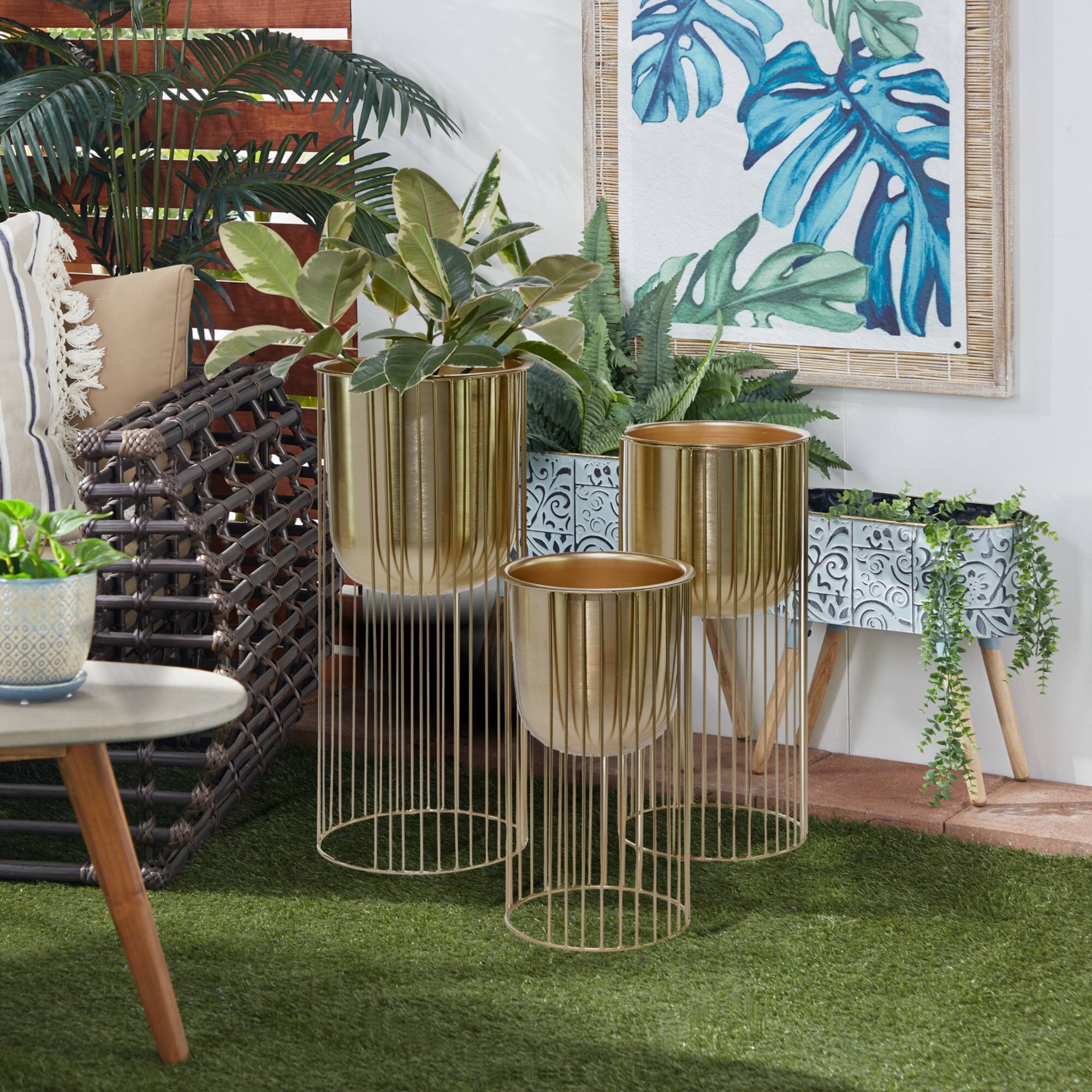 Gold Metal Contemporary Glam Planter Set
